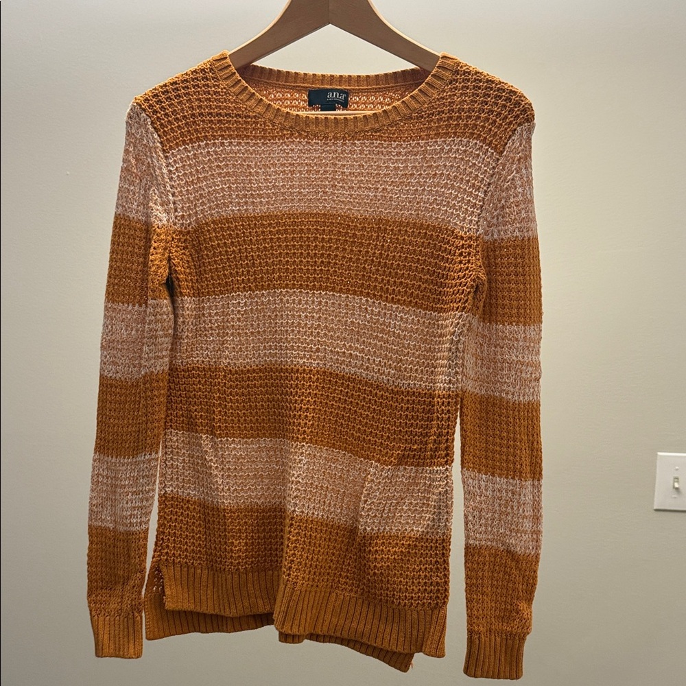 a.n.a. Orange and Cream Stripe Crewneck Sweater